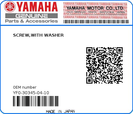 Product image: Yamaha - YF0-30345-04-10 - SCREW,WITH WASHER  0