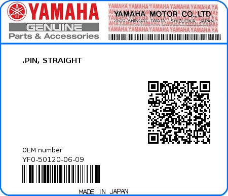 Product image: Yamaha - YF0-50120-06-09 - .PIN, STRAIGHT  0