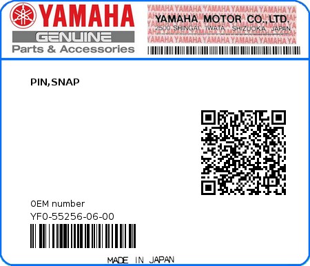 Product image: Yamaha - YF0-55256-06-00 - PIN,SNAP  0