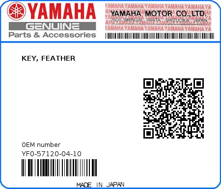 Product image: Yamaha - YF0-57120-04-10 - KEY, FEATHER  0