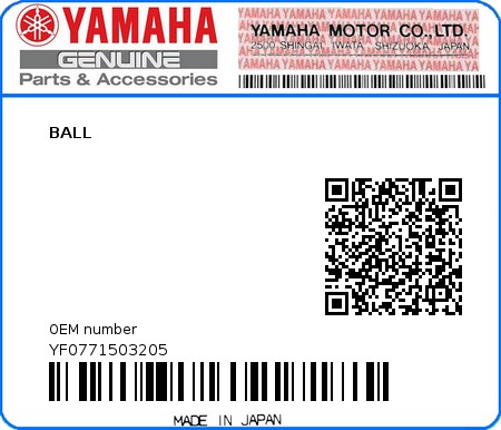 Product image: Yamaha - YF0771503205 - BALL  0
