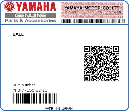 Product image: Yamaha - YF0-77150-32-13 - BALL  0