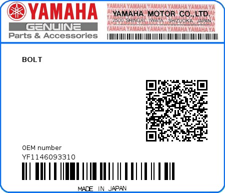 Product image: Yamaha - YF1146093310 - BOLT  0