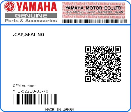 Product image: Yamaha - YF1-52210-33-70 - .CAP,SEALING  0