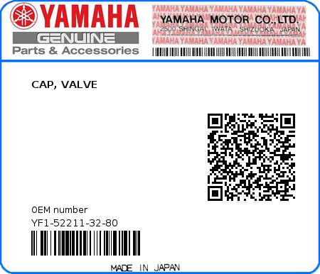 Product image: Yamaha - YF1-52211-32-80 - CAP, VALVE  0