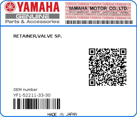 Product image: Yamaha - YF1-52211-33-30 - RETAINER,VALVE SP.  0