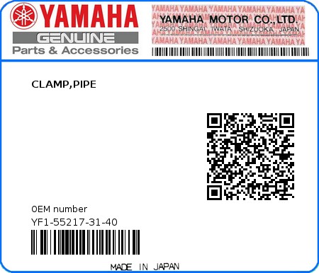 Product image: Yamaha - YF1-55217-31-40 - CLAMP,PIPE  0