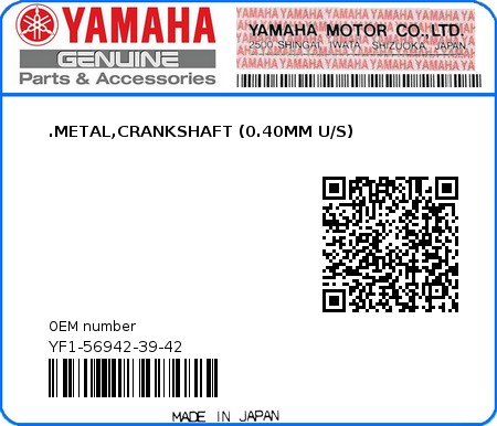Product image: Yamaha - YF1-56942-39-42 - .METAL,CRANKSHAFT (0.40MM U/S)  0