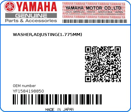 Product image: Yamaha - YF1584198850 - WASHER,ADJUSTING(1.775MM)  0