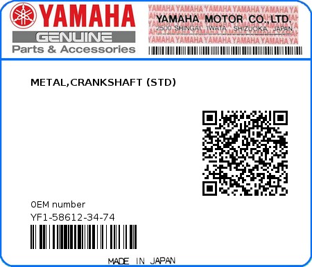 Product image: Yamaha - YF1-58612-34-74 - METAL,CRANKSHAFT (STD)  0