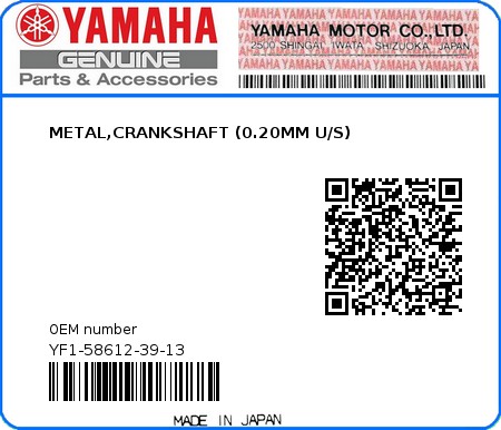 Product image: Yamaha - YF1-58612-39-13 - METAL,CRANKSHAFT (0.20MM U/S)  0