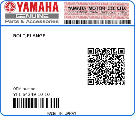 Product image: Yamaha - YF1-64249-10-10 - BOLT,FLANGE  0