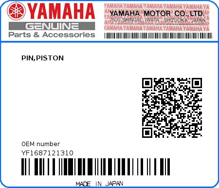 Product image: Yamaha - YF1687121310 - PIN,PISTON  0