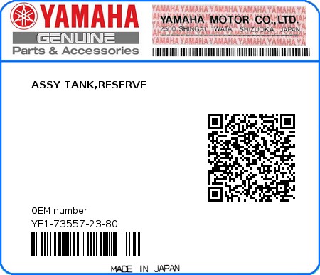 Product image: Yamaha - YF1-73557-23-80 - ASSY TANK,RESERVE  0