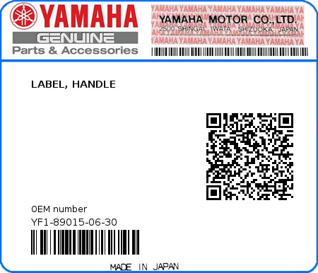 Product image: Yamaha - YF1-89015-06-30 - LABEL, HANDLE  0