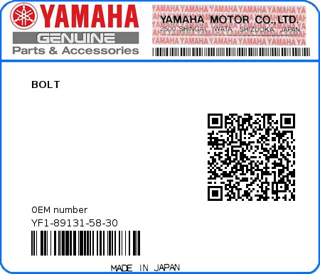 Product image: Yamaha - YF1-89131-58-30 - BOLT  0