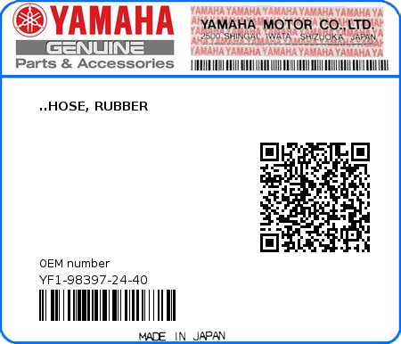 Product image: Yamaha - YF1-98397-24-40 - ..HOSE, RUBBER  0