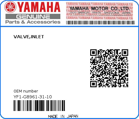 Product image: Yamaha - YF1-G8961-31-10 - VALVE,INLET  0