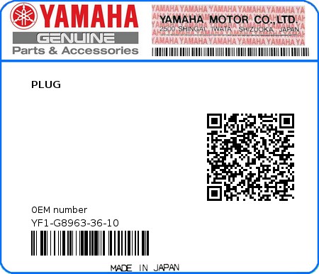 Product image: Yamaha - YF1-G8963-36-10 - PLUG  0