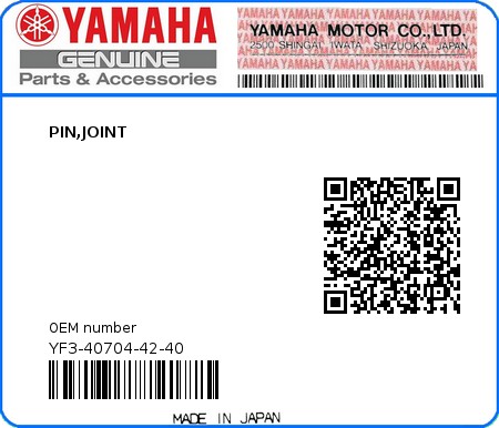 Product image: Yamaha - YF3-40704-42-40 - PIN,JOINT  0