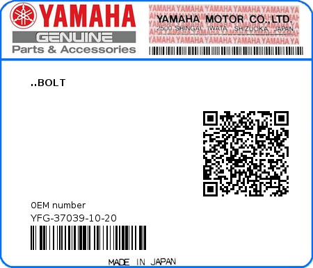 Product image: Yamaha - YFG-37039-10-20 - ..BOLT  0