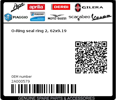 Product image: Moto Guzzi - 2A000579 - O-Ring seal ring 2, 62x9.19  0