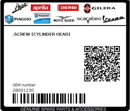 Product image: Moto Guzzi - 2B001230 - .SCREW (CYLINDER HEAD)  0