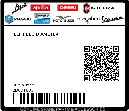 Product image: Moto Guzzi - 2B001633 - .LEFT LEG DIAMETER  0