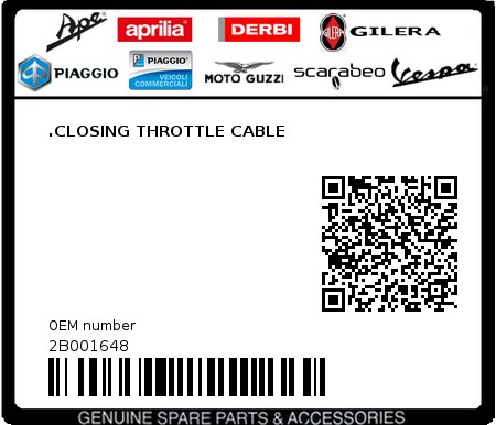 Product image: Moto Guzzi - 2B001648 - .CLOSING THROTTLE CABLE  0