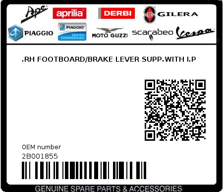 Product image: Moto Guzzi - 2B001855 - .RH FOOTBOARD/BRAKE LEVER SUPP.WITH I.P  0