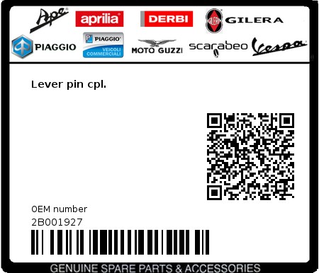 Product image: Moto Guzzi - 2B001927 - Lever pin cpl.  0