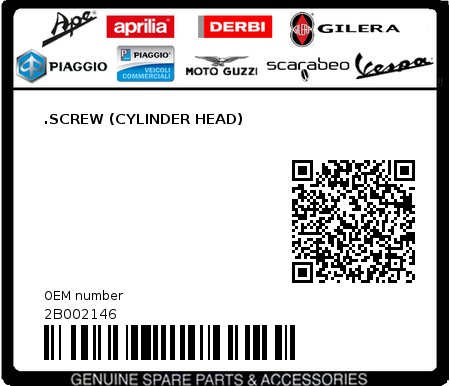 Product image: Moto Guzzi - 2B002146 - .SCREW (CYLINDER HEAD)  0
