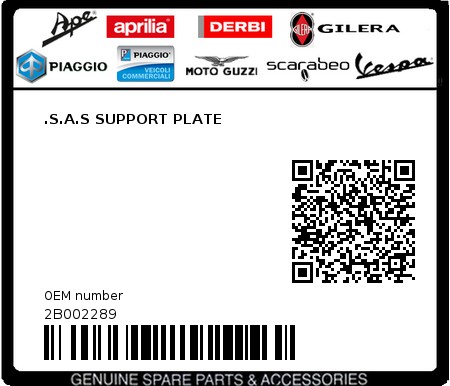 Product image: Moto Guzzi - 2B002289 - .S.A.S SUPPORT PLATE  0
