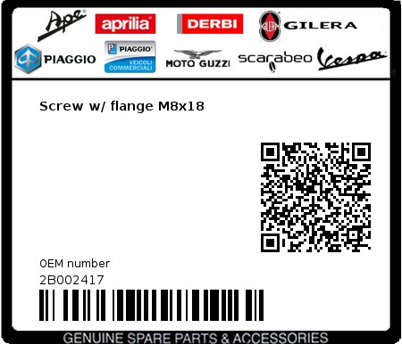 Product image: Moto Guzzi - 2B002417 - Screw w/ flange M8x18  0