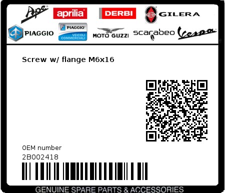 Product image: Moto Guzzi - 2B002418 - Screw w/ flange M6x16  0