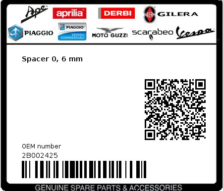 Product image: Moto Guzzi - 2B002425 - Spacer 0, 6 mm  0