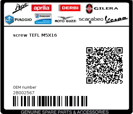 Product image: Moto Guzzi - 2B002567 - screw TEFL M5X16  0