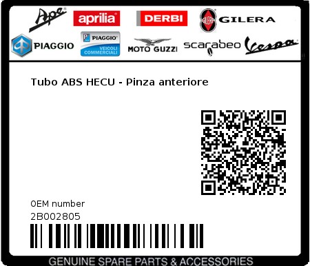 Product image: Moto Guzzi - 2B002805 - Tubo ABS HECU - Pinza anteriore  0