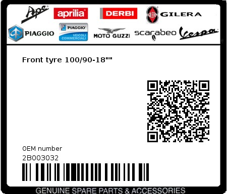 Product image: Moto Guzzi - 2B003032 - Front tyre 100/90-18""  0