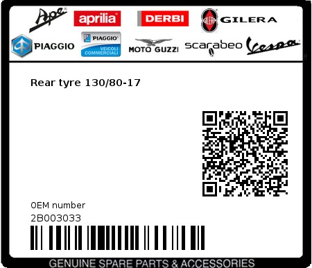 Product image: Moto Guzzi - 2B003033 - Rear tyre 130/80-17  0