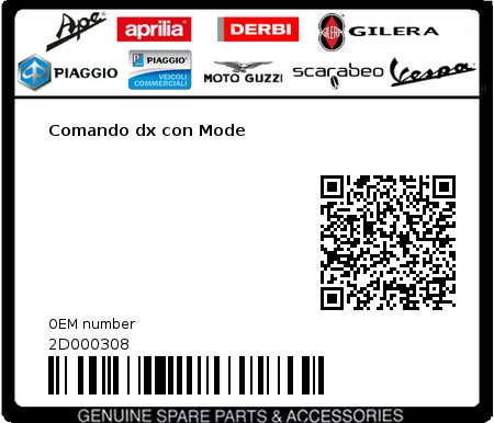 Product image: Moto Guzzi - 2D000308 - Comando dx con Mode  0