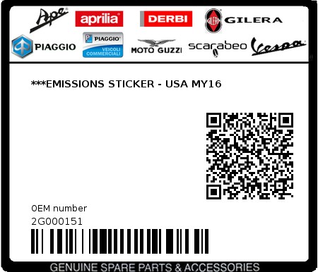 Product image: Moto Guzzi - 2G000151 - ***EMISSIONS STICKER - USA MY16  0