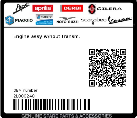 Product image: Moto Guzzi - 2L000240 - Engine assy w/hout transm.  0