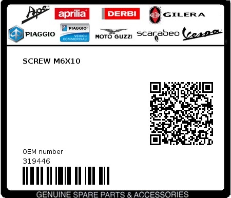 Product image: Moto Guzzi - 319446 - SCREW M6X10  0