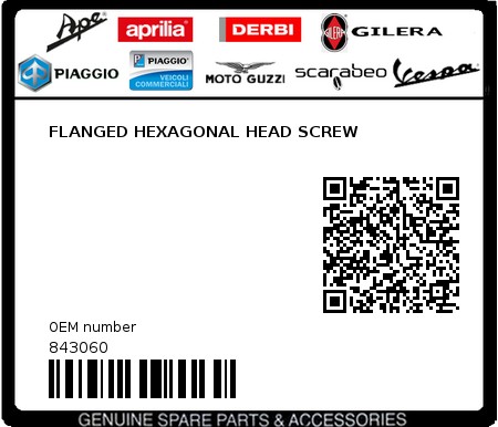 Product image: Moto Guzzi - 843060 - FLANGED HEXAGONAL HEAD SCREW  0