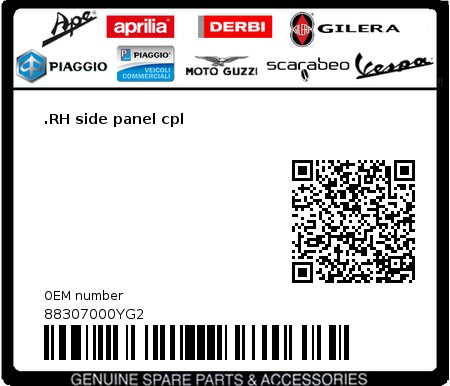 Product image: Moto Guzzi - 88307000YG2 - .RH side panel cpl  0