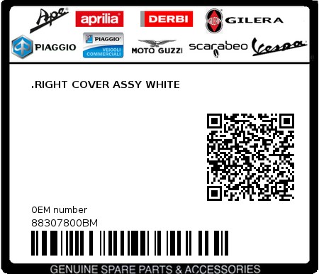 Product image: Moto Guzzi - 88307800BM - .RIGHT COVER ASSY WHITE  0