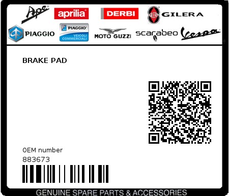 Product image: Moto Guzzi - 883673 - BRAKE PAD  0