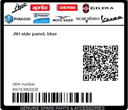 Product image: Moto Guzzi - 89763800DE - .RH side panel, blue  0