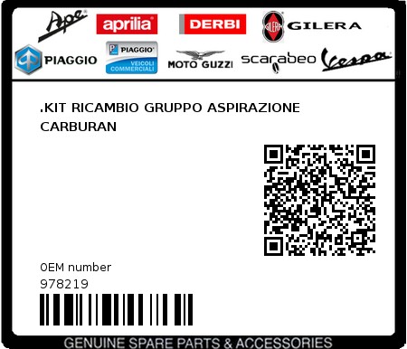 Product image: Moto Guzzi - 978219 - .KIT RICAMBIO GRUPPO ASPIRAZIONE CARBURAN  0